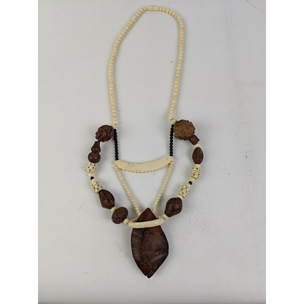 Vintage Burl Wood Seeds Lacquerware Natural Bohemian Boho Necklace Hippie - Picture 5 of 9